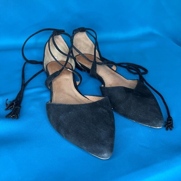 HALOGEN "Oliver" Black Flats with Ankle Ties - Picture 6 of 7